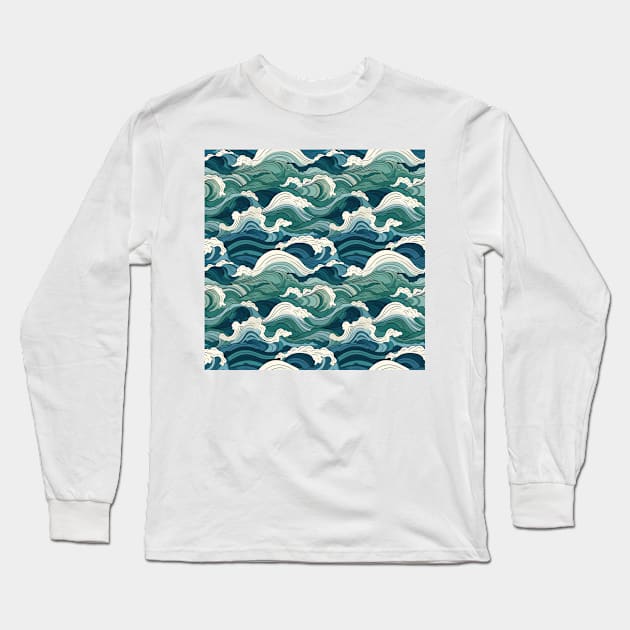 Ephemeral Crests: Hokusai Waves Reimagined Long Sleeve T-Shirt by star trek fanart and more